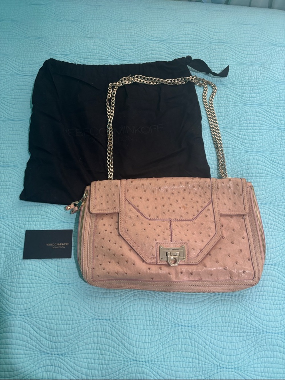 Rebecca Minkoff Collection’s The Allie - ostrich shoulder bag with chain strap